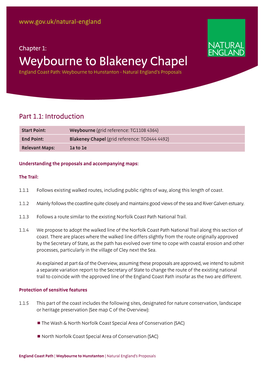 Weybourne to Blakeney Chapel England Coast Path: Weybourne to Hunstanton - Natural England’S Proposals