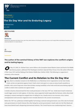 The Six Day War and Its Enduring Legacy | the Washington Institute