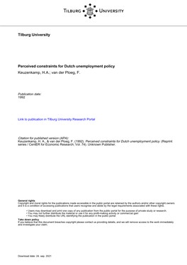 Tilburg University Perceived Constraints for Dutch Unemployment