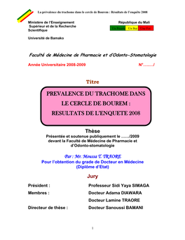 Prevalence Du Trachome Dans Le Cercle De Bourem : Resultats De L'enquete 2008