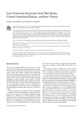 Late Tortonian Bryozoans from Mut Basin, Central Anatolian Plateau, Southern Turkey