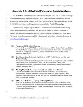 USDA Food Patterns for Special Analyses