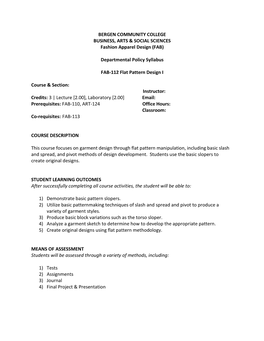 FAB-112 Flat Patternmaking I