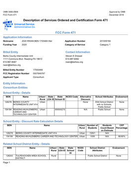 Description of Services Ordered and Certification Form 471 FCC Form