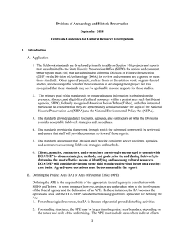 1 Divisions of Archaeology and Historic Preservation September 2018 Fieldwork Guidelines for Cultural Resource Investigations I