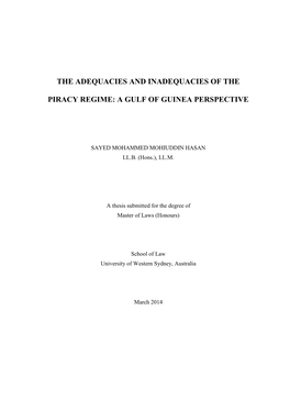 The Adequacies and Inadequacies of the Piracy Regime in the Gulf of Guinea Region, an Area That Is Located to the Southwest Coast of Africa