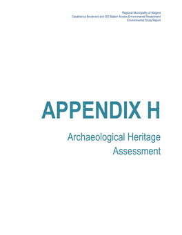 APPENDIX H Archaeological Heritage Assessment