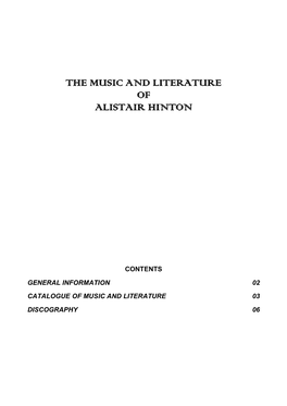 The Music and Literature of Alistair Hinton