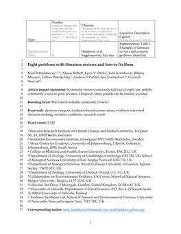 Eight Problems with Literature Reviews and How to Fix Them 3 4 Neal R Haddaway1,2,3*, Alison Bethel4, Lynn V