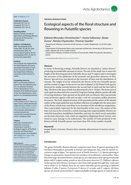 Ecological Aspects of the Floral Structure and Flowering in Pulsatilla