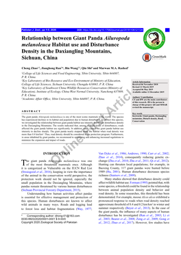 Relationship Between Giant Panda Ailuropoda Melanoleuca Habitat Use and Disturbance Density in the Daxiangling Mountains, Sichuan, China