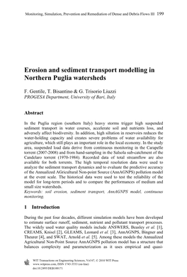 Erosion and Sediment Transport Modelling in Northern Puglia Watersheds