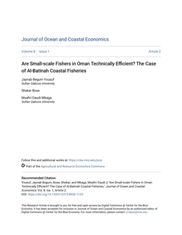 Are Small-Scale Fishers in Oman Technically Efficient? the Case of Al-Batinah Coastal Fisheries