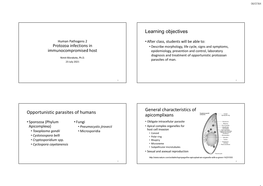 Learning Objectives Opportunistic Parasites of Humans General