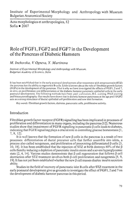 Role of FGF1, FGF2 and FGF7 in the Development of the Pancreas of Diabetic Hamsters