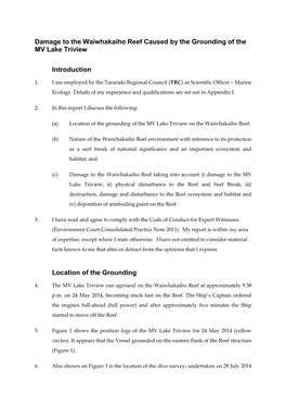 Damage to the Waiwhakaiho Reef Caused by the Grounding of the MV Lake Triview