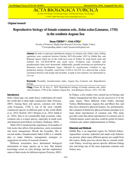 Reproductive Biology of Female Common Sole, Solea Solea (Linnaeus, 1758) in the Southern Aegean Sea