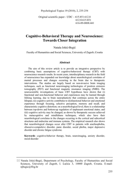 Cognitive-Behavioral Therapy and Neuroscience: Towards Closer Integration