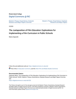 Explorations for Implementing a Film Curriculum in Public Schools