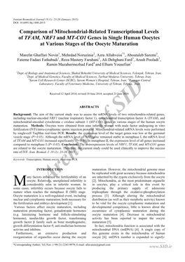 Comparison of Mitochondrial-Related Transcriptional Levels of TFAM, NRF1 and MT-CO1 Genes in Single Human Oocytes at Various Stages of the Oocyte Maturation