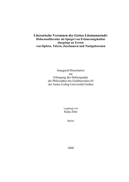 Literarische Versionen Des Gettos Litzmannstadt