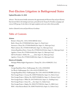 Post-Election Litigation in Battleground States Updated December 22, 2020