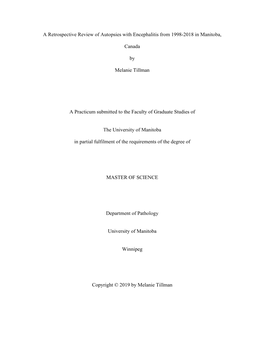 A Retrospective Review of Autopsies with Encephalitis from 1998-2018 in Manitoba, Canada