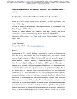 Identifying Seaweeds Species of Chlorophyta, Phaeophyta and Rhodophyta Using DNA Barcodes