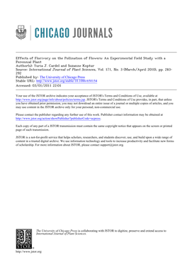 Effects of Florivory on the Pollination of Flowers: an Experimental Field Study with a Perennial Plant Author(S): Yuria J