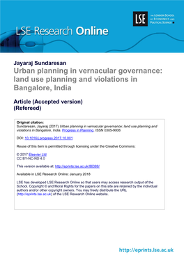Urban Planning in Vernacular Governance: Land Use Planning and Violations in Bangalore, India
