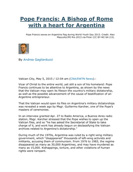 Pope Francis: a Bishop of Rome with a Heart for Argentina