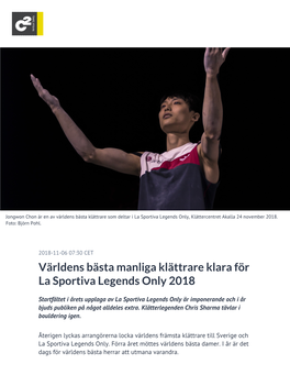 Världens Bästa Manliga Klättrare Klara För La Sportiva Legends Only 2018