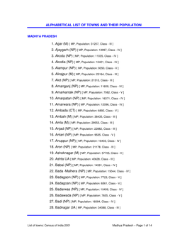 Alphabetical List of Towns and Their Population