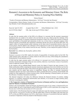 Romania's Accession to the Economic and Monetary
