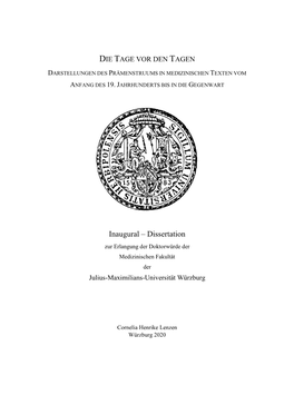 Inaugural – Dissertation Zur Erlangung Der Doktorwürde Der Medizinischen Fakultät Der Julius-Maximilians-Universität Würzburg