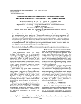 Reconstruction of Prehistoric Environment and Human Adaptation in Cave Sitesat Belae Village, Pangkep Regency, South Sulawesi, Indonesia