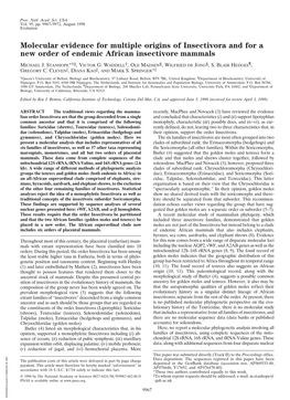 Molecular Evidence for Multiple Origins of Insectivora and for a New Order of Endemic African Insectivore Mammals