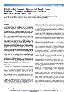 Male Germ Cell–Associated Kinase, a Male-Specific Kinase Regulated by Androgen, Is a Coactivator of Androgen Receptor in Prostate Cancer Cells