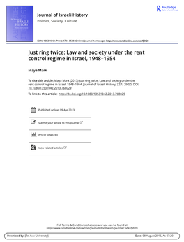 Law and Society Under the Rent Control Regime in Israel, 1948–1954