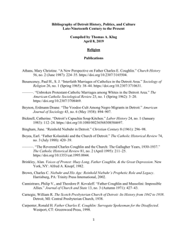 Bibliography of Detroit History, Politics, and Culture Late-Nineteenth Century to the Present