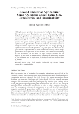 Beyond Industrial Agriculture? Some Questions About Farm Size, Productivity and Sustainability