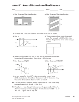 Lesson 8.1 • Areas of Rectangles and Parallelograms