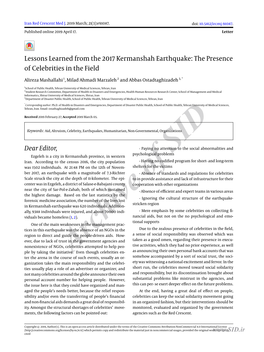 Lessons Learned from the 2017 Kermanshah Earthquake: the Presence of Celebrities in the Field