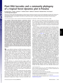 Plant DNA Barcodes and a Community Phylogeny of a Tropical Forest Dynamics Plot in Panama