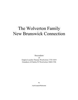 The Wolverton Family New Brunswick Connection