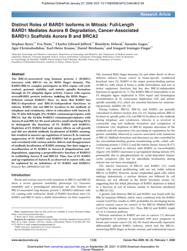 Full-Length BARD1 Mediates Aurora B Degradation, Cancer-Associated BARD1B Scaffolds Aurora B and BRCA2