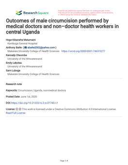 Outcomes of Male Circumcision Performed by Medical Doctors and Non–Doctor Health Workers in Central Uganda