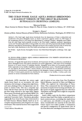 The Cuban Fossil Eagle Aquila Borrasi Arredondo: a Scaled-Up Version of the Great Black-Hawk Buteogallus Urubitinga (Gmelin)