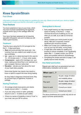 MPCP Patient Fact Sheet: Knee Sprain Or Strain