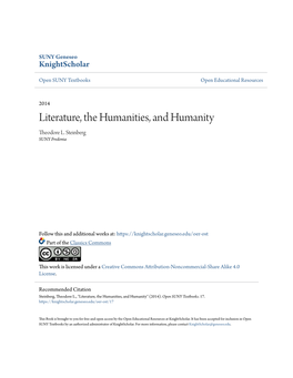 Literature, the Humanities, and Humanity Theodore L